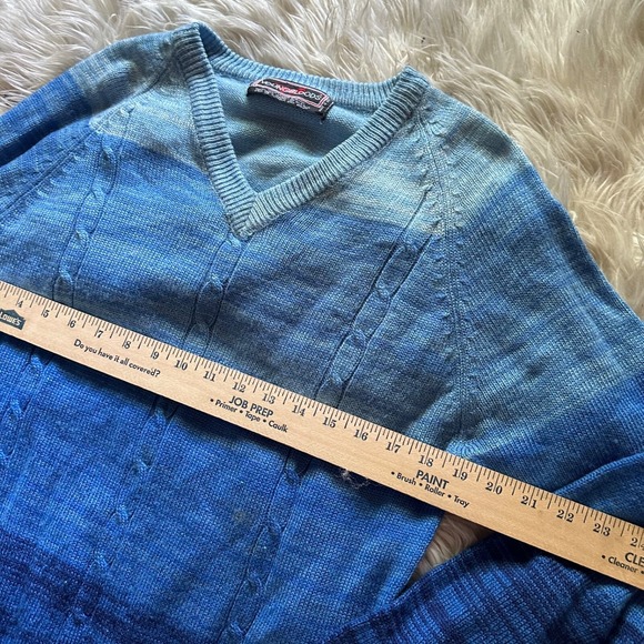 Vintage Youngbloods Acrylic Sweater Blue Large True Vintage V Neck Gradient - Picture 6 of 6